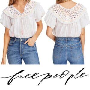 New Free People Allora Allora Cottagecore Crocheted Ruffle Top Peach size S Boho
